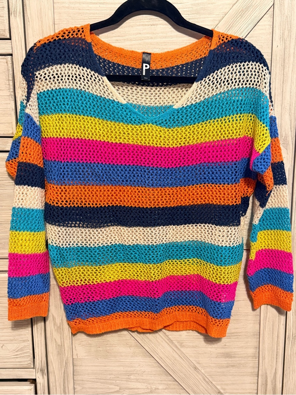 PRONTO USA Striped Open-Knit Multicolor Sweater - Bright Rainbow lightweight - Picture 2 of 7